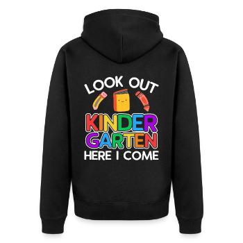 Kindergärtnerin-Kader, Der Spaß-Regenbogen-Farben - Unisex Premium Bio Zip Hoodie - Schwarz - Hinten - Nico (187cm)