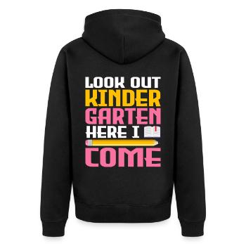 Kindergärtnerin-Kader, Der Spaß-Regenbogen-Farben - Unisex Premium Bio Zip Hoodie - Schwarz - Hinten - Nico (187cm)