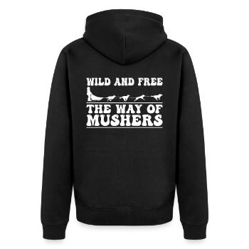 Alaska Mushing Hundeschlittenfahrer Huskies - Unisex Premium Bio Zip Hoodie - Schwarz - Hinten - Nico (187cm)