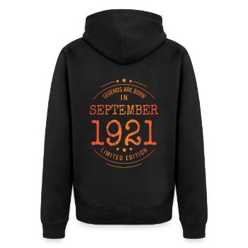 Geburtstag September 1921 Limited Edition Vintage - Unisex Premium Bio Zip Hoodie - Schwarz - Hinten - Nico (187cm)