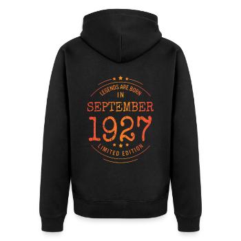 Geburtstag September 1927 Limited Edition Vintage - Unisex Premium Bio Zip Hoodie - Schwarz - Hinten - Nico (187cm)