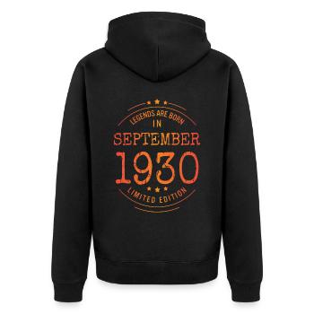 Anniversaire Septembre 1930 Edition Limitée Millésime - Veste à capuche bio Premium Unisexe - noir - Dos - Nico (187cm)