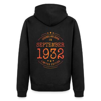 Anniversaire Septembre 1932 Edition Limitée Millésime - Veste à capuche bio Premium Unisexe - noir - Dos - Nico (187cm)