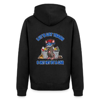 Opossum Design für Possum Fans und Opossum Fans - Unisex Premium Bio Zip Hoodie - Schwarz - Hinten - Nico (187cm)