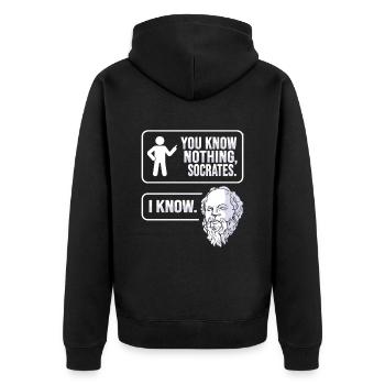 Socrates Philosophie - Unisex Premium Bio Zip Hoodie - Schwarz - Hinten - Nico (187cm)
