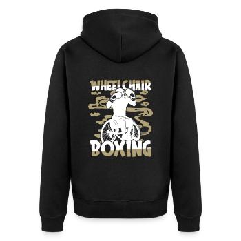 Boxen Boxer Rollstuhl - Unisex Premium Bio Zip Hoodie - Schwarz - Hinten - Nico (187cm)
