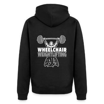 Gewichtheben Gewichtheber Rollstuhl - Unisex Premium Bio Zip Hoodie - Schwarz - Hinten - Nico (187cm)