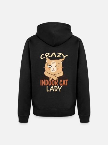 Crazy Indoor Cat Lady - Veste à capuche bio Premium Unisexe - noir