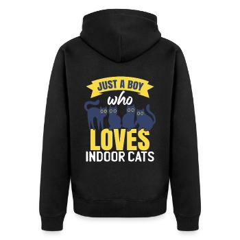 Lustige Jungs Indoor-Katzen - Unisex Premium Bio Zip Hoodie - Schwarz - Hinten - Nico (187cm)