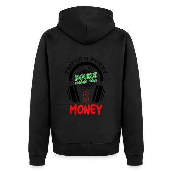 Lustiges Darts Dart Kopfhörer Motiv - Unisex Premium Bio Zip Hoodie - Schwarz - Hinten - Nico (187cm)