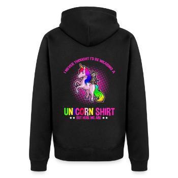 Opossum Design für Possum Fans und Opossum Fans - Unisex Premium Bio Zip Hoodie - Schwarz - Hinten - Nico (187cm)