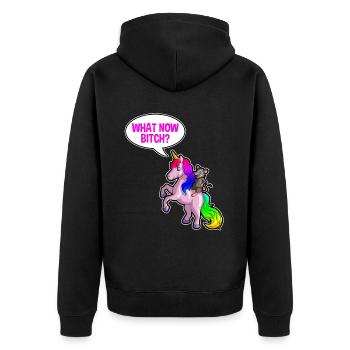 Opossum Design für Possum Fans und Opossum Fans - Unisex Premium Bio Zip Hoodie - Schwarz - Hinten - Nico (187cm)