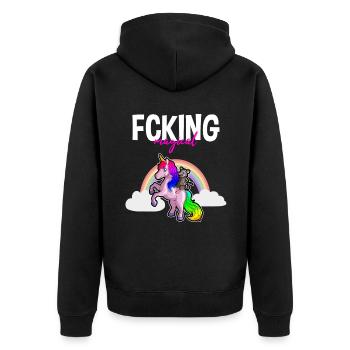 Opossum Design für Possum Fans und Opossum Fans - Unisex Premium Bio Zip Hoodie - Schwarz - Hinten - Nico (187cm)
