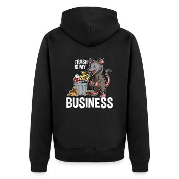 Opossum Design für Possum Fans und Opossum Fans - Unisex Premium Bio Zip Hoodie - Schwarz - Hinten - Nico (187cm)