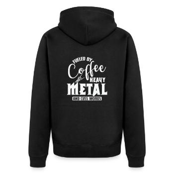 Fueled by Coffee Heavy Metal and cuss Words - Unisex Premium Bio Zip Hoodie - Schwarz - Hinten - Nico (187cm)