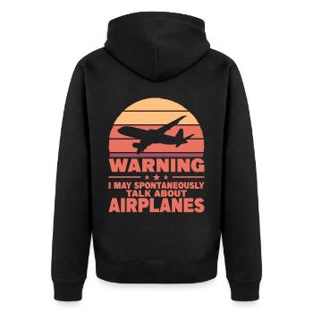 Warnung Ich Kann Spontan Über Flugzeuge Pilot - Unisex Premium Bio Zip Hoodie - Schwarz - Hinten - Nico (187cm)