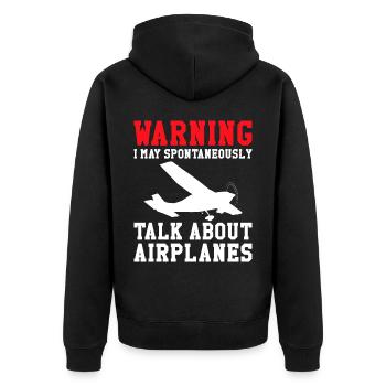 Warnung Ich Kann Spontan Über Flugzeuge Pilot - Unisex Premium Bio Zip Hoodie - Schwarz - Hinten - Nico (187cm)