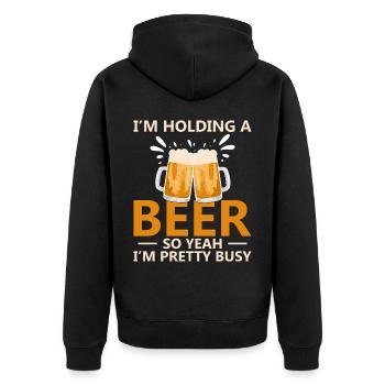 Lustiger Bier Spruch Bier Trinker - Unisex Premium Bio Zip Hoodie - Schwarz - Hinten - Nico (187cm)