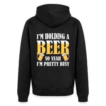Lustiger Bier Spruch Bier Trinker - Unisex Premium Bio Zip Hoodie - Schwarz - Hinten - Nico (187cm)