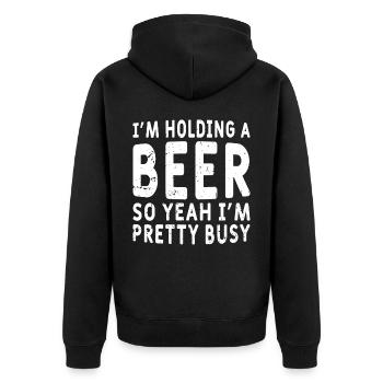 Lustiger Bier Spruch Bier Trinker - Unisex Premium Bio Zip Hoodie - Schwarz - Hinten - Nico (187cm)