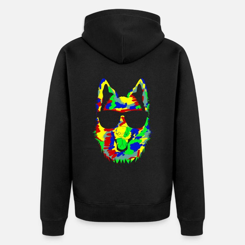 Weisser Schäferhund mit Sonnenbrille - Unisex Premium Bio Zip Hoodie - Schwarz
