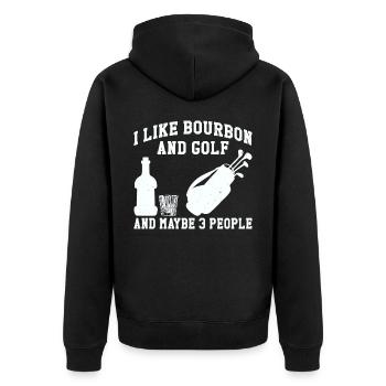 J’aime le bourbon et le golf et peut-être 3 personnes - Veste à capuche bio Premium Unisexe - noir - Dos - Nico (187cm)