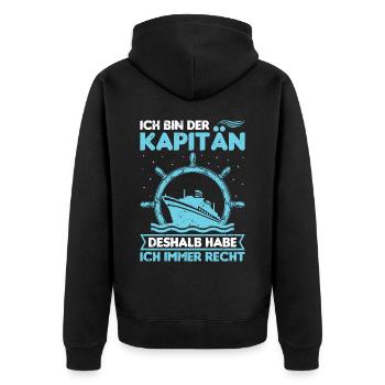Kapitän Bootsschein Segeln Boot - Unisex Premium Bio Zip Hoodie - Schwarz - Hinten - Nico (187cm)