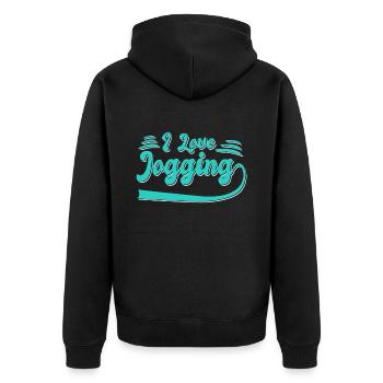 J’adore faire du jogging - Veste à capuche bio Premium Unisexe - noir - Dos - Nico (187cm)