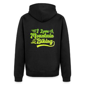 I love mountain biking - Unisex Premium Organic Zip Hoodie - black - Back - Nico (187cm)