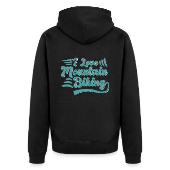 I love mountain biking - Unisex Premium Organic Zip Hoodie - black - Back - Nico (187cm)