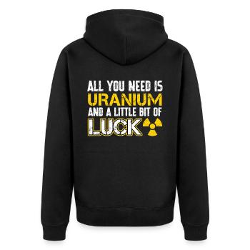 Uranium And A Little Bit Of Luck - Unisex Premium Organic Zip Hoodie - black - Back - Nico (187cm)