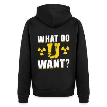 What Do U Want - Nuclear Engineering - Unisex Premium Bio Zip Hoodie - Schwarz - Hinten - Nico (187cm)