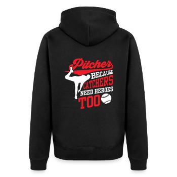 Pitcher Weil Auch Fänger Helden Brauchen Werfer - Unisex Premium Bio Zip Hoodie - Schwarz - Hinten - Nico (187cm)