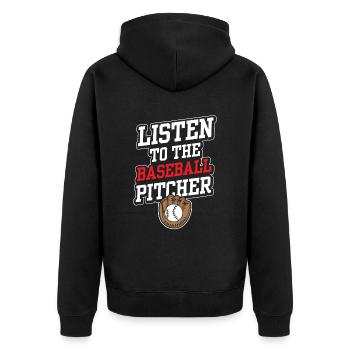 Dem Baseball Pitcher Zuhören Hobby Werfer Spieler - Unisex Premium Bio Zip Hoodie - Schwarz - Hinten - Nico (187cm)