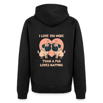 Je t’aime plus qu’un carlin aime la sieste - Veste à capuche bio Premium Unisexe - noir - Dos - Nico (187cm)