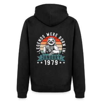 Legends Were Born In January 1979 Sloth Sloth - Unisex Premium Organic Zip Hoodie - black - Back - Nico (187cm)