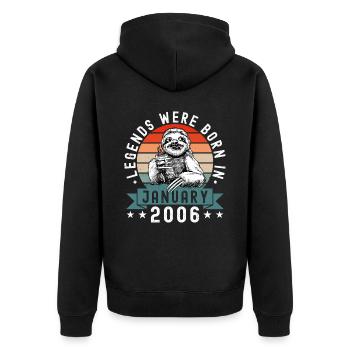 Legends Were Born In January 2006 Sloth Sloth - Unisex Premium Organic Zip Hoodie - black - Back - Nico (187cm)