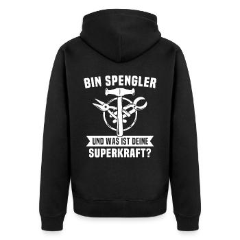 Bauspengler Karosseriespengler Spengler - Unisex Premium Bio Zip Hoodie - Schwarz - Hinten - Nico (187cm)