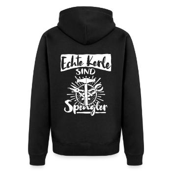 Bauspengler Karosseriespengler Spengler - Unisex Premium Bio Zip Hoodie - Schwarz - Hinten - Nico (187cm)