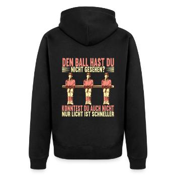 Tischfussball Tischkicker - Unisex Premium Bio Zip Hoodie - Schwarz - Hinten - Nico (187cm)