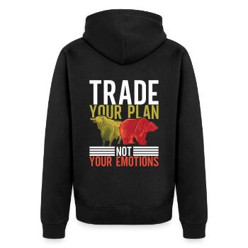 Aktien Aktionär Investor - Unisex Premium Bio Zip Hoodie - Schwarz - Hinten - Nico (187cm)