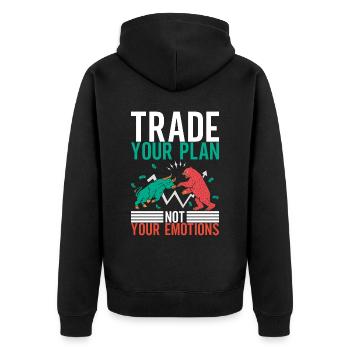 Aktien Aktionär Investor - Unisex Premium Bio Zip Hoodie - Schwarz - Hinten - Nico (187cm)