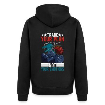 Aktien Aktionär Investor - Unisex Premium Bio Zip Hoodie - Schwarz - Hinten - Nico (187cm)