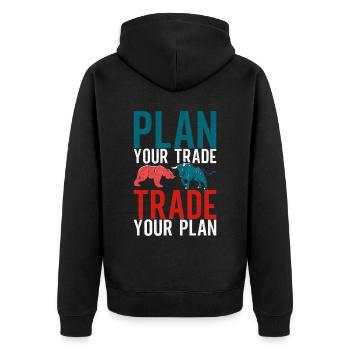 Aktien Aktionär Investor - Unisex Premium Bio Zip Hoodie - Schwarz - Hinten - Nico (187cm)