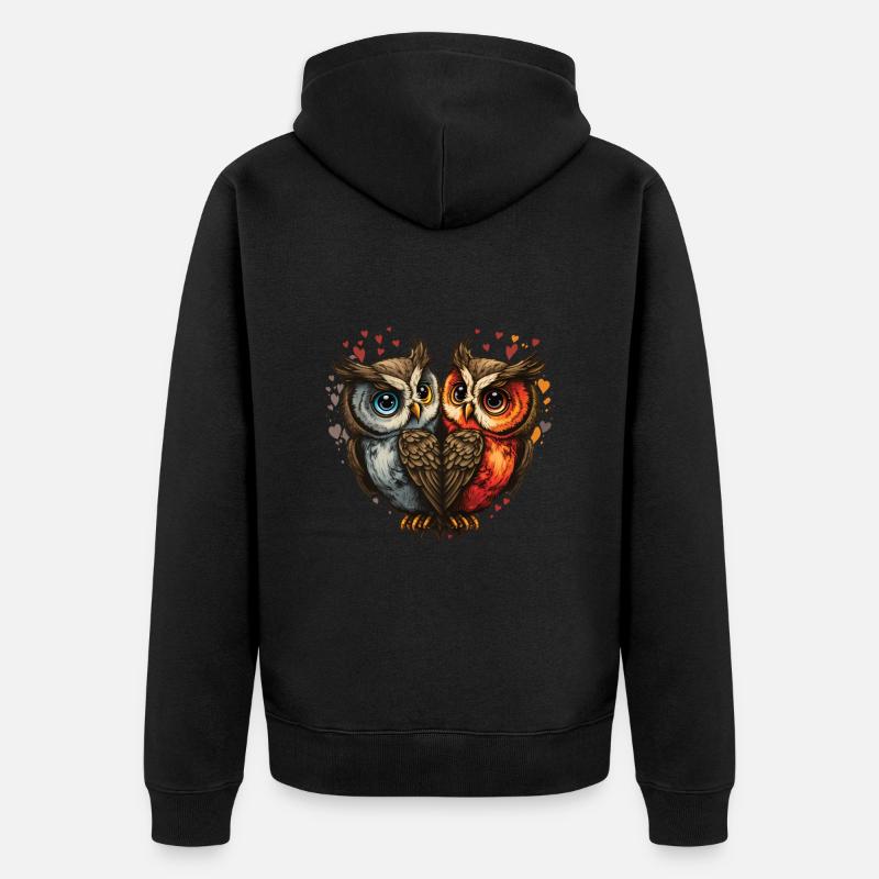 Cœur de hibou Saint-Valentin - Veste à capuche bio Premium Unisexe - noir
