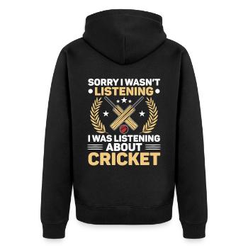 Ich hörte nicht zu, ich dachte an Cricket - Unisex Premium Bio Zip Hoodie - Schwarz - Hinten - Nico (187cm)