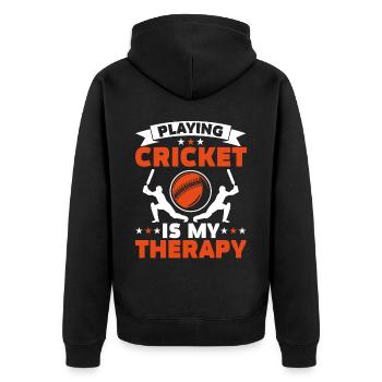Cricket spielen ist mein Therapie-Cricketspieler - Unisex Premium Bio Zip Hoodie - Schwarz - Hinten - Nico (187cm)