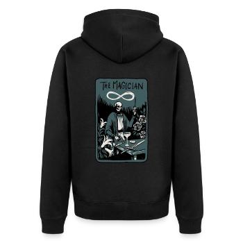 The Magician Skeleton Skull Tarot Card - Unisex Premium Bio Zip Hoodie - Schwarz - Hinten - Nico (187cm)