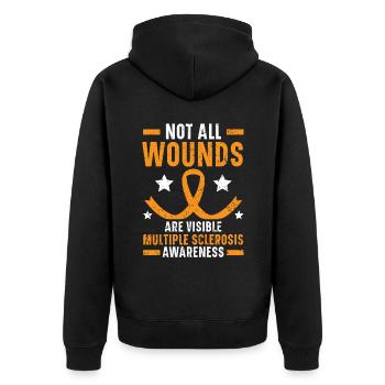 Nicht alle Wunden sind sichtbar Multiple Sklerose - Unisex Premium Bio Zip Hoodie - Schwarz - Hinten - Nico (187cm)