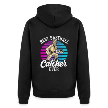 Bester Baseball Fänger Aller Zeiten Hobby Catcher - Unisex Premium Bio Zip Hoodie - Schwarz - Hinten - Nico (187cm)